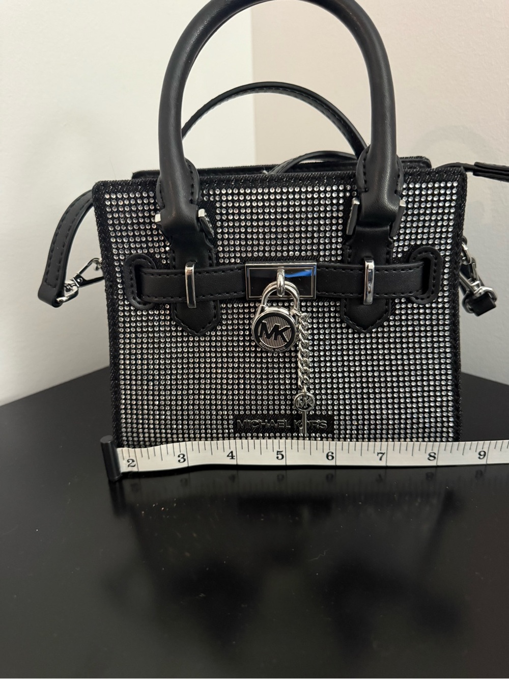 Michael Kors Black Crystal Mini Satchel with Silver Hardware